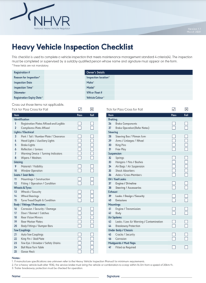 National Heavy Vehicle Inspection Checklist for Fleet Compliance