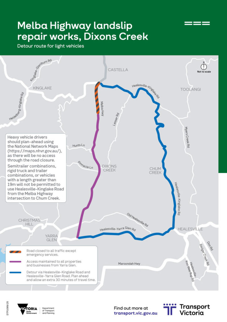 Melba Highway Closure Due To Landslip Repair Works