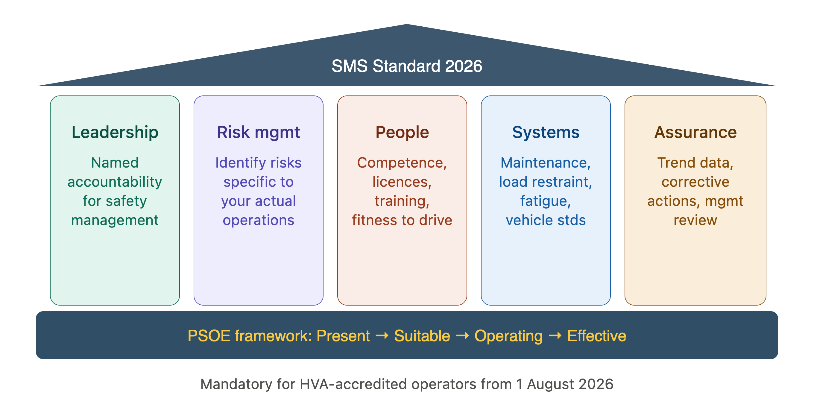 SMS framework — the five PSOE categories